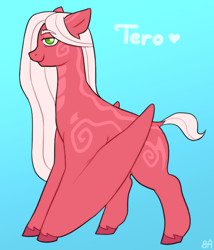 Size: 662x772 | Tagged: safe, artist:greenarsonist, oc, oc only, oc:tero 🦖, dinosaur, monster pony, original species, pterosaur, dino pony, dinopony, long hair, looking at you, smiling, smiling at you, solo, unshorn fetlocks