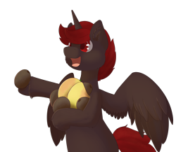 Size: 3422x2970 | Tagged: safe, artist:bread stoat, oc, oc only, oc:hardy, alicorn, pony, alicorn oc, food, fruit, herbivore, high res, horn, kiwi fruit, mango, simple background, solo, transparent background, wings