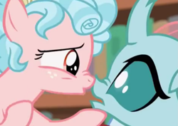 Size: 883x624 | Tagged: safe, screencap, cozy glow, ocellus, changedling, changeling, pegasus, pony, g4, what lies beneath, boop, cropped, female, filly, foal, noseboop