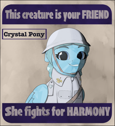 Size: 4210x4601 | Tagged: safe, artist:leotheunicorn, derpibooru exclusive, crystal pony, pegasus, pony, equestria at war mod, female, mare, poster, poster parody, propaganda, smiling, solo, this is your friend