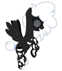 Size: 1400x1600 | Tagged: safe, artist:ponkus, oc, oc only, oc:double stuff, pegasus, pony, eyes closed, female, glasses, mare, mottled coat, round glasses, side view, simple background, smiling, solo, spots, spread wings, transparent background, wings