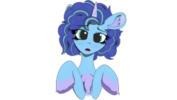Size: 3840x2160 | Tagged: safe, artist:straighttothepointstudio, misty brightdawn, pony, unicorn, g5, my little pony: make your mark, chest fluff, curly hair, curly mane, digital art, ear fluff, female, freckles, high res, looking at you, mare, open mouth, simple background, solo, transparent background, unshorn fetlocks