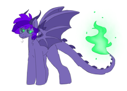 Size: 1400x1000 | Tagged: safe, artist:puppie, oc, oc only, oc:radagast, demon, demon pony, pony, black sclera, fire, forked tongue, glowing, glowing eyes, horns, lidded eyes, simple background, slit pupils, solo, spread wings, transparent background, webbed wings, wings