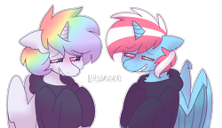 Size: 1300x750 | Tagged: safe, artist:puppie, oc, oc only, oc:esoteric, oc:sora kite, alicorn, dracony, dragon, hybrid, pony, alicorn oc, blushing, clothes, grin, high, hoodie, horn, lidded eyes, silly, simple background, smiling, stoned, transparent background, wings