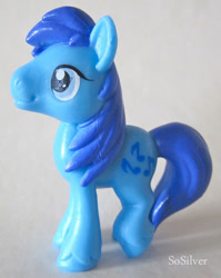 Size: 456x572 | Tagged: safe, blues, noteworthy, earth pony, pony, g4, blind bag, irl, male, music notes, photo, smiling, stallion, text, toy