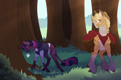 Size: 2450x1620 | Tagged: safe, artist:angstyram, applejack, twilight sparkle, earth pony, pony, unicorn, g4, stuck