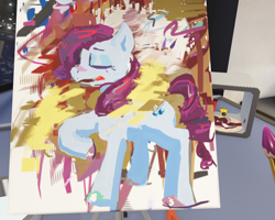 Size: 1008x805 | Tagged: safe, artist:melonlicious, screencap, rarity, pony, g4, eyes closed, messy, messy mane, paintbrush, painting, screenshots, solo
