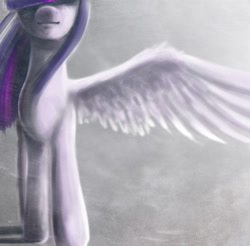 Size: 1097x1080 | Tagged: safe, artist:feather-ponyart, twilight sparkle, alicorn, pony, g4, female, front view, hair over eyes, mare, solo, spread wings, twilight sparkle (alicorn), wings
