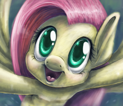 Size: 1251x1078 | Tagged: safe, artist:feather-ponyart, fluttershy, pegasus, pony, g4, bust, esophagus, female, looking at you, mare, open mouth, smiling, solo, spread wings, uvula, wings