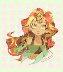 Size: 938x1073 | Tagged: safe, artist:animesoul, part of a set, ray, sunset shimmer, human, lizard, g4, eared humanization, horn, horned humanization, humanized, smiling