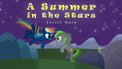 Size: 1920x1080 | Tagged: safe, artist:hourglass-vectors, derpy hooves, oc, oc:forest rain, oc:starborne, pegasus, pony, g4, 2013, cover art, floating, link in description, looking at each other, looking at someone, night, song cover