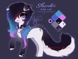 Size: 3912x2984 | Tagged: safe, artist:shenki, oc, oc only, oc:shenki, cat, cat pony, original species, pony, chest fluff, hair over one eye, high res, reference sheet, solo, tongue out