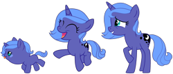 Size: 2540x1098 | Tagged: safe, artist:lillyleaf101, princess luna, pony, g4, age progression, baby, baby pony, female, filly, simple background, solo, teenager, transparent background, woona, younger