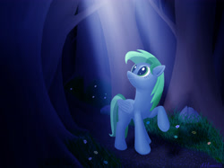 Size: 4806x3597 | Tagged: safe, artist:aklimovich, oc, oc only, oc:forest rain, pegasus, pony, absurd resolution, crepuscular rays, forest, night, raised hoof, solo
