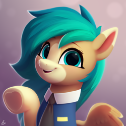 Size: 2000x2000 | Tagged: safe, artist:luminousdazzle, oc, oc only, oc:light ray, pegasus, pony, bald face, blaze (coat marking), bust, coat markings, colored eartips, facial markings, female, gift art, happy, heart, high res, hoof heart, looking at you, mare, markings, open mouth, open smile, pegasus oc, police officer, raised hoof, semi-realistic, smiling, smiling at you, solo, underhoof, upside-down hoof heart