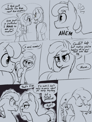 Size: 1200x1600 | Tagged: safe, artist:storyteller, oc, oc:omelette, oc:sunny side, earth pony, pegasus, pony, colt, comic, dialogue, female, filly, foal, male, mare, ominous, sketch, speech bubble, teenager, wide eyes