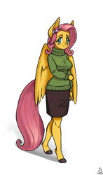 Size: 707x1200 | Tagged: safe, artist:lexx2dot0, fluttershy, pegasus, anthro, unguligrade anthro, g4, simple background, solo, white background