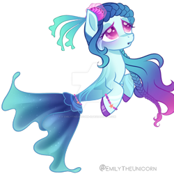 Size: 894x894 | Tagged: safe, artist:x-emilytheunicorn-x, oc, oc only, merpony, seapony (g4), base used, blue mane, deviantart watermark, digital art, female, fins, fish tail, flower, flower in hair, flowing mane, flowing tail, mare, obtrusive watermark, open mouth, pink eyes, seaponified, signature, simple background, solo, species swap, tail, transparent background, watermark