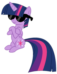 Size: 570x735 | Tagged: safe, artist:ivuiadopts, artist:twilyisbestpone, twilight sparkle, alicorn, pony, g4, base used, crossed hooves, female, frown, mare, simple background, sitting, solo, sunglasses, swag, transparent background, twilight sparkle (alicorn)