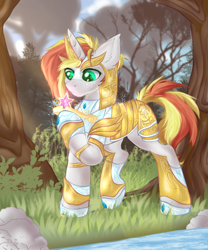 Size: 5000x6000 | Tagged: safe, artist:saidelqud, oc, oc:blazing bullet, pony, unicorn, armor, armored pony, big crown thingy, element of magic, golden armor, green eyes, jewelry, regalia, royal guard, sapphires, solo, twilight's crown