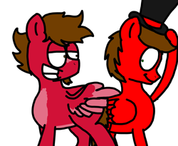 Size: 1723x1414 | Tagged: safe, artist:professorventurer, oc, oc only, oc:grand finale, oc:professor venturer, pegasus, pony, duo, duo male, hat, hat tip, male, simple background, stallion, top hat, white background, wing hands, wings