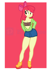 Size: 3752x5200 | Tagged: safe, artist:milkyboo898, apple bloom, human, equestria girls, g4, clothes, cutie mark crusaders, cutie mark on clothes, female, sexy, solo
