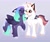 Size: 1800x1500 | Tagged: safe, artist:purplegrim40, oc, oc only, pegasus, pony, unicorn, chest fluff, duo, ear fluff, female, floppy ears, gradient background, horn, mare, one eye closed, pegasus oc, raised hoof, smiling, unicorn oc, unshorn fetlocks, wink