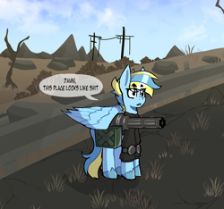 Size: 1980x1855 | Tagged: safe, artist:exvius, oc, pegasus, pony, fallout equestria, minigun, solo, wasteland