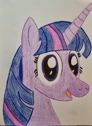 Size: 2679x3676 | Tagged: safe, artist:magicnova, derpibooru exclusive, twilight sparkle, alicorn, pony, g4, bust, female, high res, looking at you, mare, open mouth, simple background, smiling, smiling at you, solo, traditional art, twilight sparkle (alicorn), white background
