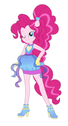 Size: 2100x3880 | Tagged: safe, artist:gmaplay, pinkie pie, human, equestria girls, equestria girls series, forgotten friendship, g4, clothes, gloves, hand on hip, high res, one eye closed, ponied up, ponytail, simple background, skirt, sleeveless, solo, super ponied up, transparent background, wink