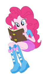 Size: 1900x3133 | Tagged: safe, artist:gmaplay, pinkie pie, human, equestria girls, g4, my little pony equestria girls: friendship games, book, simple background, solo, transparent background