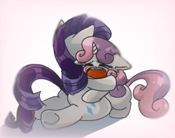 Size: 1276x1004 | Tagged: safe, artist:namaenonaipony, rarity, sweetie belle, pony, unicorn, g4, blushing, crying, duo, duo female, eyes closed, female, filly, floppy ears, foal, horn, hug, mare, open mouth, siblings, simple background, sisters, underhoof, white background
