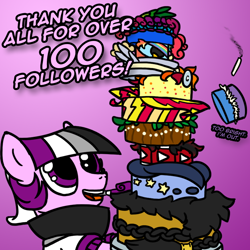 Size: 800x800 | Tagged: safe, artist:thedragenda, oc, oc:ace, earth pony, pony, ask-acepony, cake, female, food, mare, milestone, solo