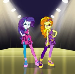 Size: 576x572 | Tagged: safe, artist:sapphiregamgee, adagio dazzle, rarity, human, equestria girls, g4, clothes swap, cropped, duo, duo female, fashion show, female, hand on hip