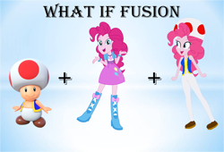 Size: 1280x868 | Tagged: safe, artist:daniotheman, artist:selenaede, artist:sugar-loop, pinkie pie, human, equestria girls, g4, barely eqg related, base used, bracelet, clothes, cosplay, costume, crossover, female, hat, jewelry, male, mushroom hat, open mouth, pants, regalia, shoes, super mario bros., toad (mario bros), toad pie, vest