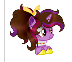 Size: 670x572 | Tagged: safe, artist:kathepart, oc, oc only, oc:kathepaint, pony, unicorn, brown eyes, collar, cute, freckles, hair bun, simple background, smiling, solo, unshorn fetlocks, white background