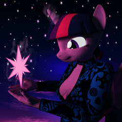 Size: 1920x1920 | Tagged: safe, artist:kamimation, twilight sparkle, alicorn, anthro, g4, 3d, blender, breasts, cleavage, clothes, dress, looking at something, magic, nexgen, photoshop, solo, stylized, twilight sparkle (alicorn)