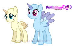 Size: 1147x697 | Tagged: safe, artist:afterglory, alicorn, pony, g4, bald, base, blushing, duo, female, horn, mare, partially open wings, simple background, spread wings, transparent background, transparent horn, transparent wings, watermark, wings