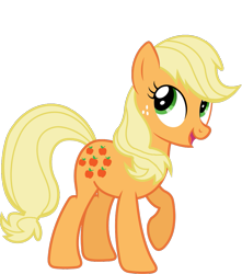 Size: 841x950 | Tagged: safe, artist:foxyfell1337, applejack (g1), earth pony, pony, g1, g4, cute, female, freckles, g1 jackabetes, g1 to g4, generation leap, mare, open mouth, open smile, raised hoof, raised leg, simple background, smiling, solo, transparent background