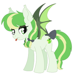 Size: 1408x1419 | Tagged: safe, artist:dyonys, oc, oc only, oc:sour apple, bat pony, bow, eyeshadow, female, makeup, simple background, spread wings, tail, tail bow, tongue out, transparent background, wings