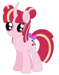 Size: 861x1087 | Tagged: safe, artist:dyonys, oc, oc only, oc:cherry pocky, pony, unicorn, bow, curved horn, female, horn, mare, simple background, tail, tail bow, transparent background
