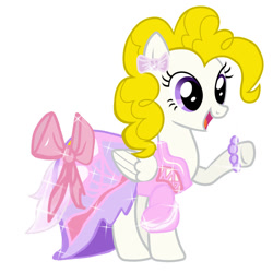 Size: 894x894 | Tagged: safe, artist:amexraibu, surprise, g1, g4, bow, bracelet, clothes, dress, g1 to g4, generation leap, jewelry, raised hoof, simple background, smiling, sparkles, white background, wings