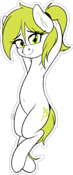 Size: 869x2069 | Tagged: safe, artist:seafooddinner, oc, oc only, oc:fireflypone, earth pony, pony, armpits, belly button, body pillow, body pillow design, female, looking at you, mare, ponytail, simple background, solo, transparent background