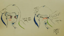 Size: 3264x1836 | Tagged: safe, artist:pwnagespartan, oc, oc only, bat pony, pony, blushing, boop, fangs, indonesia, noseboop, telolet, traditional art