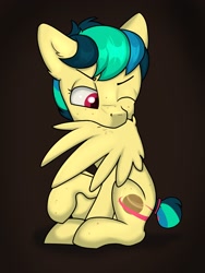 Size: 1536x2048 | Tagged: safe, artist:dumbwoofer, oc, oc:apogee, pegasus, pony, female, filly, fleas, foal, grooming, preening, solo, wings