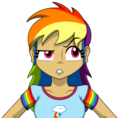 Size: 1650x1600 | Tagged: safe, artist:koopa-master, rainbow dash, human, g4, 2014, female, humanized, multicolored hair, rainbow hair, simple background, solo, white background