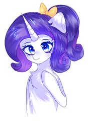 Size: 555x792 | Tagged: safe, alternate version, artist:0704jiushuang, rarity, pony, unicorn, g4, bow, chest fluff, female, hair bow, horn, looking at you, mare, simple background, solo, white background