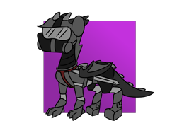 Size: 1600x1200 | Tagged: safe, artist:grandfinaleart, oc, oc only, oc:coal, dragon, armor, boots, clothes, digital art, dragon oc, fangs, gradient background, helmet, horns, mask, non-pony oc, purple eyes, shoes, simple background, solo, suit, sword, transparent background, visor, weapon, wings