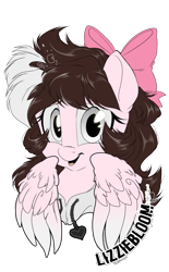 Size: 2480x4000 | Tagged: safe, artist:dormin-dim, oc, oc only, oc:lizziebloom, pegasus, pony, bow, bust, hair bow, pegasus oc, simple background, solo, transparent background