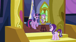 Size: 1280x720 | Tagged: safe, screencap, spike, starlight glimmer, twilight sparkle, alicorn, changeling, pony, unicorn, g4, season 6, to where and back again, animated, disguise, disguised changeling, fake twilight, sound, twilight sparkle (alicorn), webm